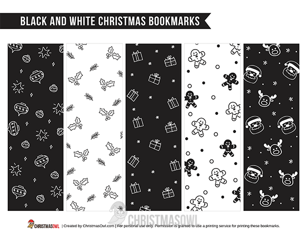 printable black and white christmas bookmarks