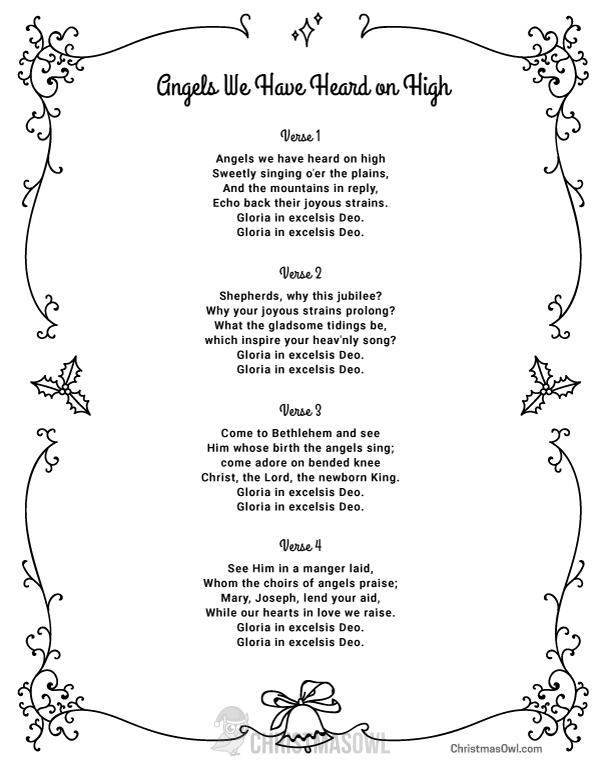 Free Printable Lyrics for Angels We Have Heard on High