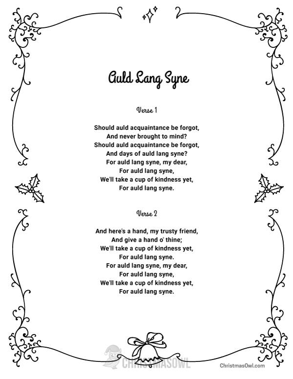 Free Printable Lyrics for Auld Lang Syne
