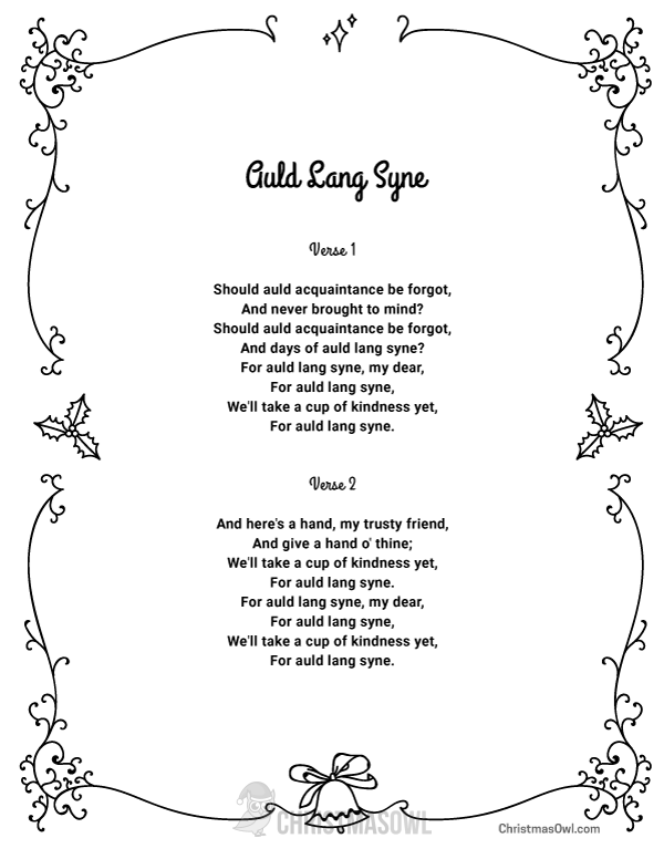 Free Printable Lyrics For Auld Lang Syne