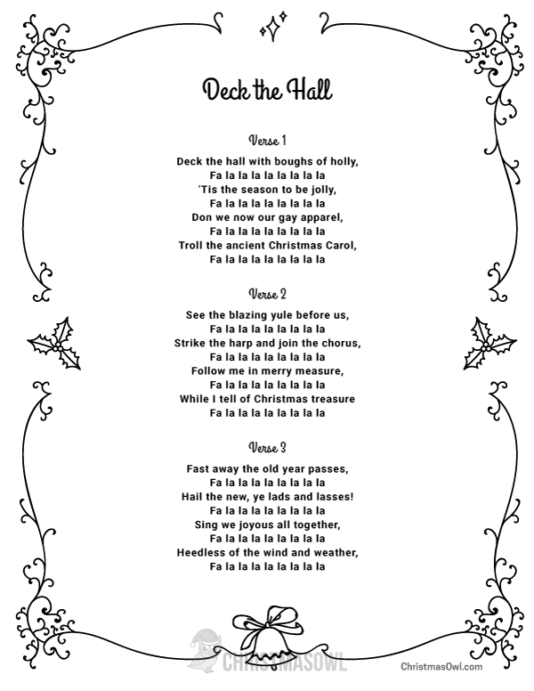 Free Printable Lyrics for Deck the Hall