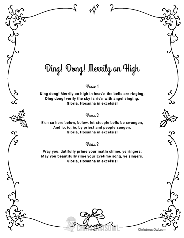 Free Printable Lyrics for Ding Dong Merrily on High