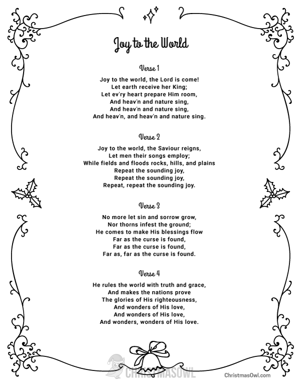 Free Printable Lyrics for Joy to the World