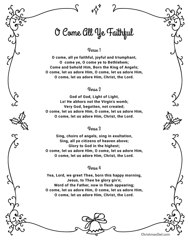 Free Printable Lyrics for O Come All Ye Faithful