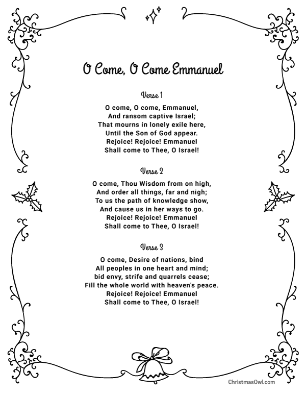 Free Printable Lyrics for O Come, O Come Emmanuel