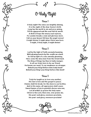 O Holy Night Lyrics, Christmas Carol, PRINTABLE Art, Christmas Lyrics, 8x10  Wall Sign, Digital DOWNLOAD Print PDF