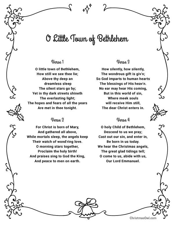 Free Printable Lyrics for O Little Town of Bethlehem