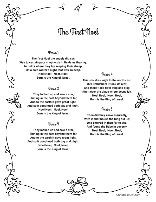 Free Printable Lyrics for The First Noel