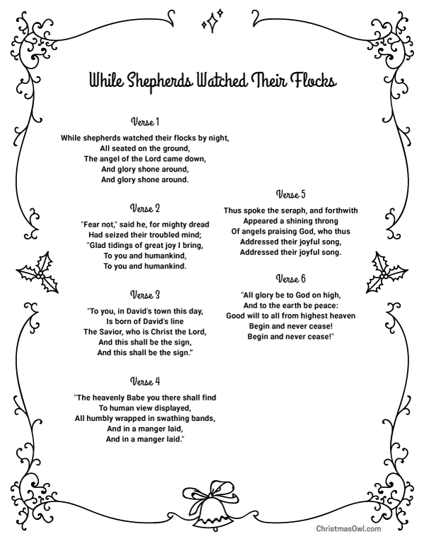 Free Printable Lyrics for While Shepherds Watched Their Flocks