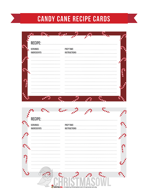 Candy Cane Recipe Cards