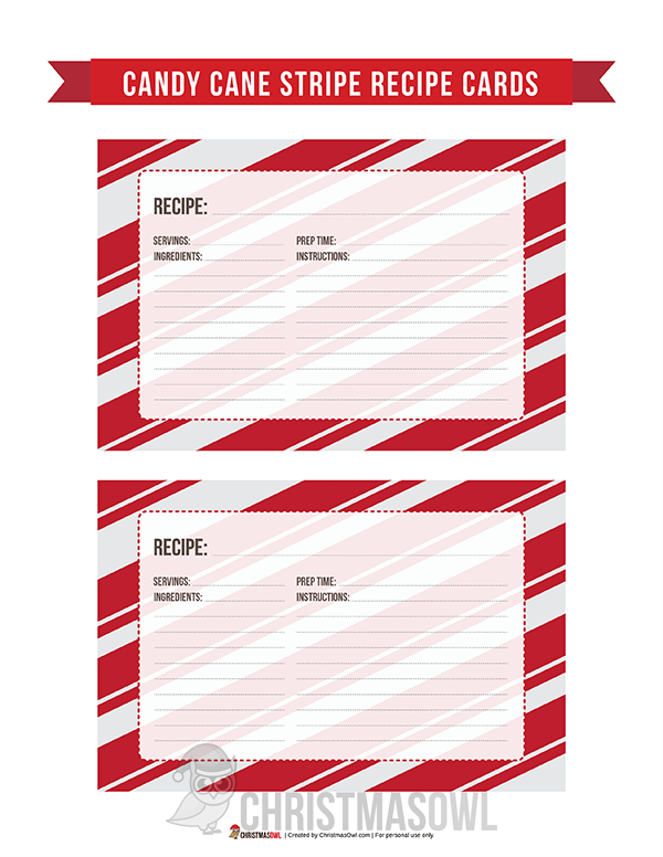 Candy Cane Stripe Recipe Cards