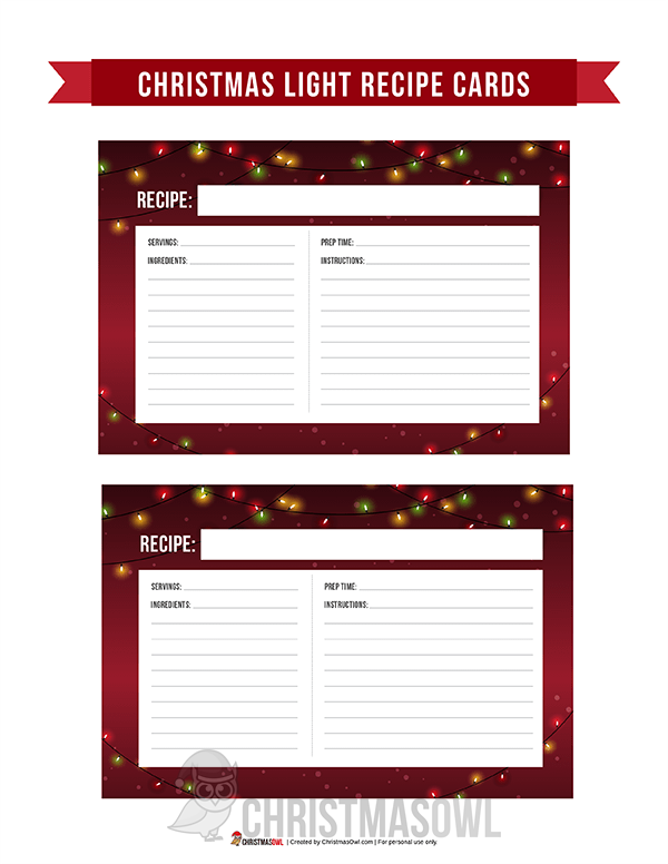 Christmas Light Recipe Cards