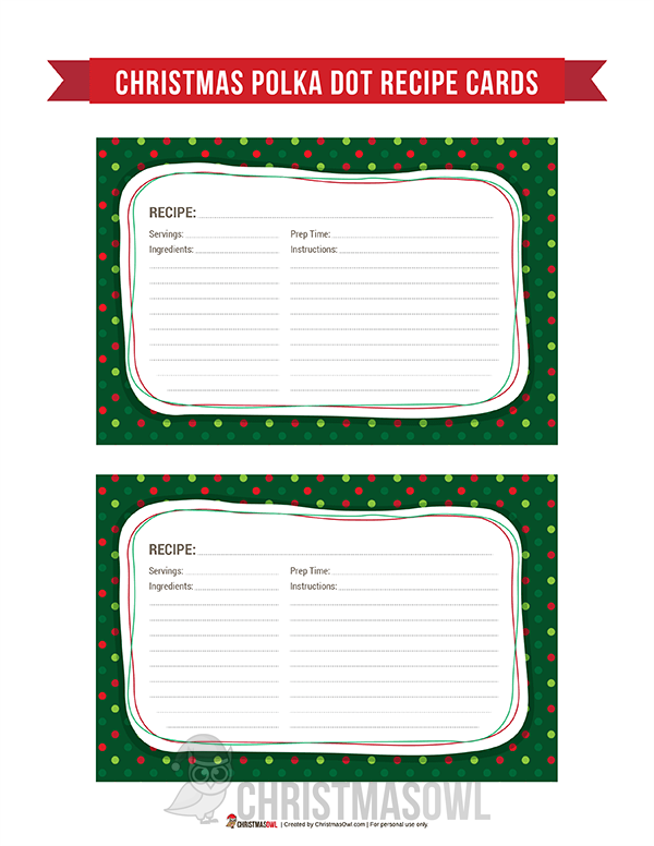 Christmas Polka Dot Recipe Cards