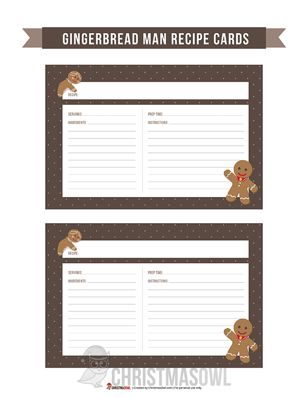 Printable Gingerbread Man Recipe Cards