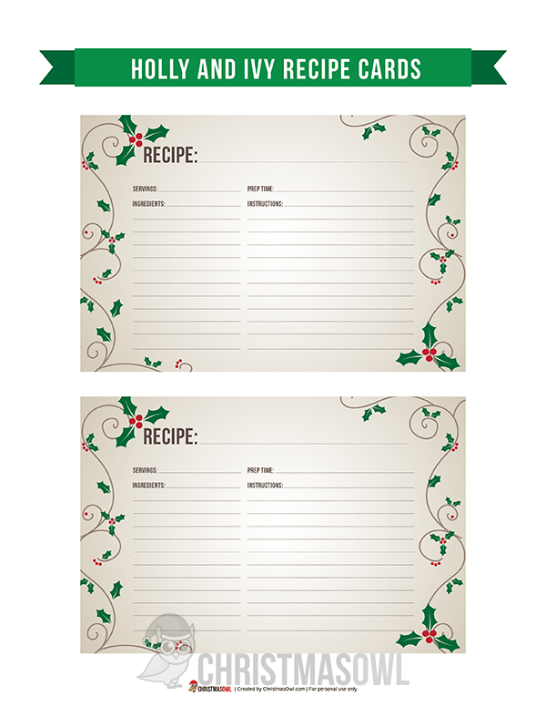 Holly and Ivy Recipe Cards
