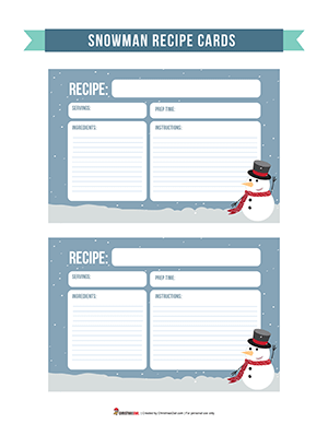 Snowman Recipe Cards