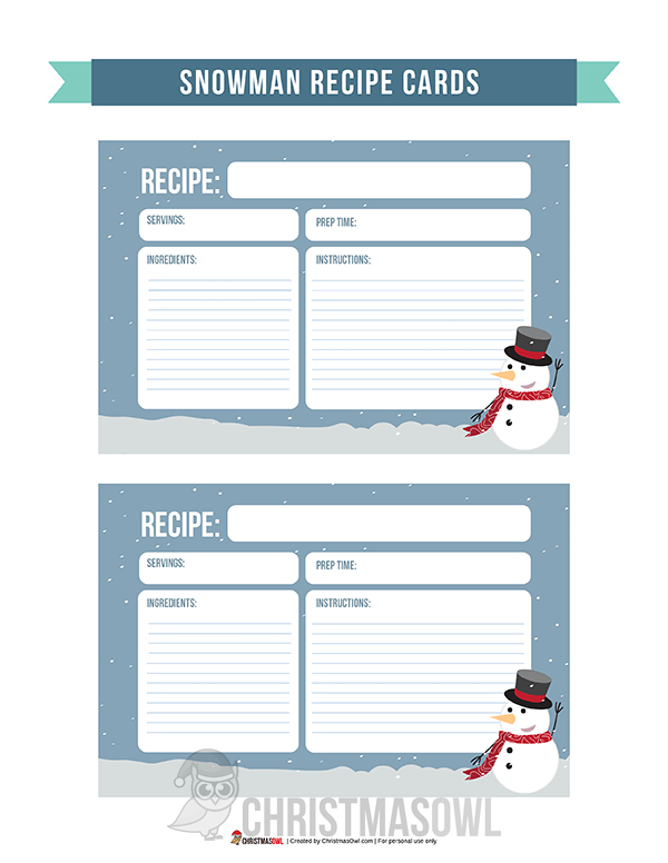 Snowman Recipe Cards